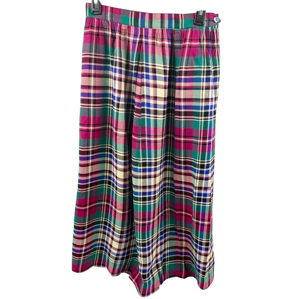VTG 80s JG Hook Madras Plaid Pleated Skirt Made in USA Pink Green Sz 10
